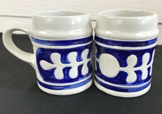 2 Colonial Williamsburg Cobalt Blue Oak Leaf Glaze Stoneware Pottery Coffee Mugs 2