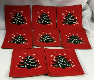 8 Waechtersbach Cloth Coasters Christmas Tree Embroidered Red Pre - Owned