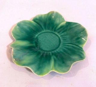 Doris California Pottery Green Soap Dish Ashtray Signed Green Flower Mid Century