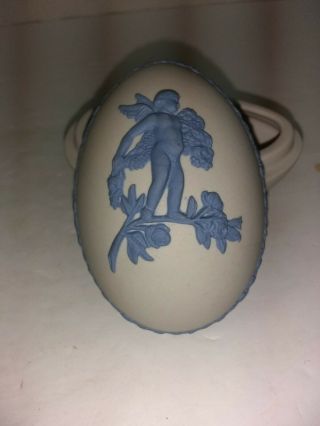Wedgwood Jasperware Dark Blue Cherub On White Egg Shaped Covered Trinket Box