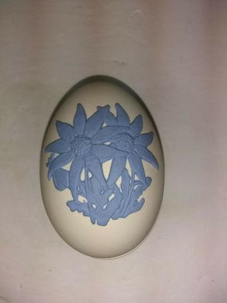 Wedgwood Jasperware Blue On White Egg Shaped Covered Trinket Box