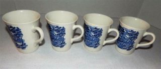 Set Of 4 Liberty Blue Staffordshire Monticello Coffee Mugs - Made In England