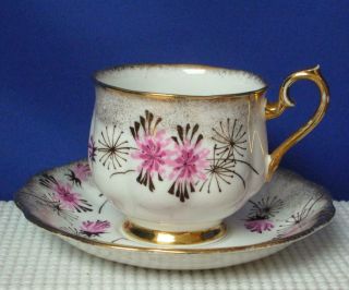 Vintage Rare China Tea Cup & Saucer By Royal Albert Pink & Brown Art Deco