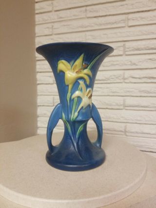 Roseville Pottery Blue Zephyr Lily Vase Pattern No.  132 - 7