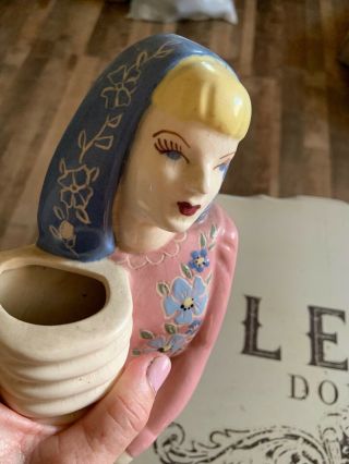 Vintage Wall Pocket Lady With Horn Of Plenty 7