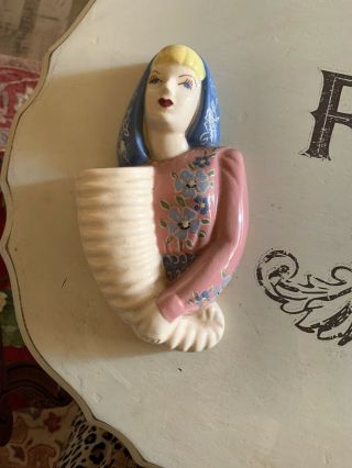 Vintage Wall Pocket Lady With Horn Of Plenty 8