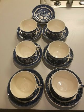 Set Of 6 Johnson Brothers England Blue Willow Cup And Saucer,  2 Saucers