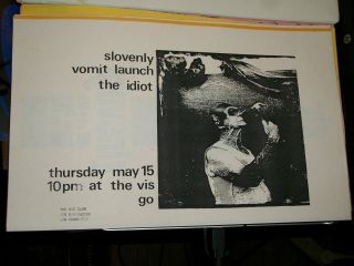Slovenly Vomit Launch The Idiot 14 " Gig Flyer/ Poster Vis Club San Francisco 1986