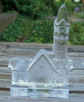 Nybro Glass Crystal Sweden Church Candle Holder Votive Tea Light Xmas Clock