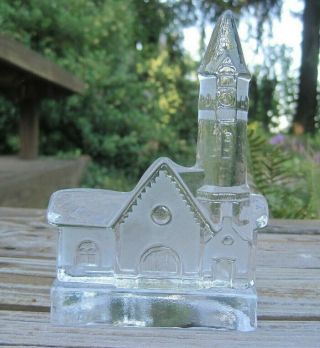 Nybro Glass Crystal Sweden Church Candle Holder Votive Tea Light Xmas Clock 2