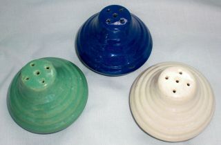 3 Bauer Pottery Ring Ware Shakers Vintage 5 Hole Salt And Pepper Shakers