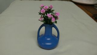 Miniature Blue Delphine Usa Pottery Vase W Ceramic Pink Flowers Roses Camark?
