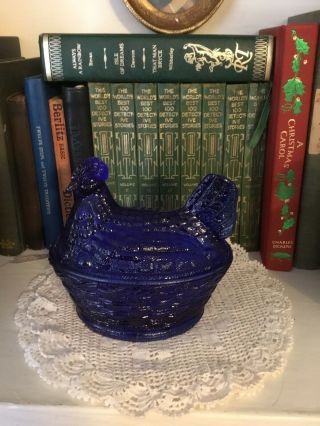 Glass Hen On A Nest Dishes - Cobalt Blue 2