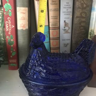 Glass Hen On A Nest Dishes - Cobalt Blue 4