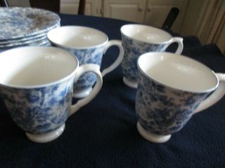4 Nikko Blossom Time Tea Roses Blue And White Cups 4 1/4 " Tall Japan