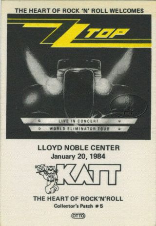Zz Top 1983 - 84 Eliminator Tour Katt Radio Promotional Backstage Pass