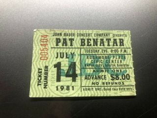 Pat Benatar Concert Ticket Stub July 14,  1981 Rapid City South Dakota