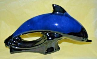 VINTAGE RARE (BMP) Blue Mountain Pottery 12 1/2 in.  BLUE GLAZE DOLPHIN 2