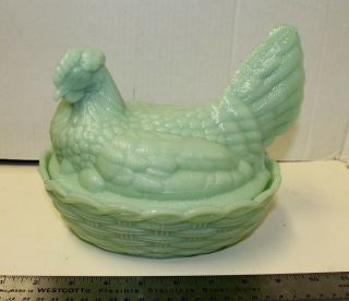 Jadeite Hen On Nest Chicken On Eggs In Basket Jade Green Retro Depression