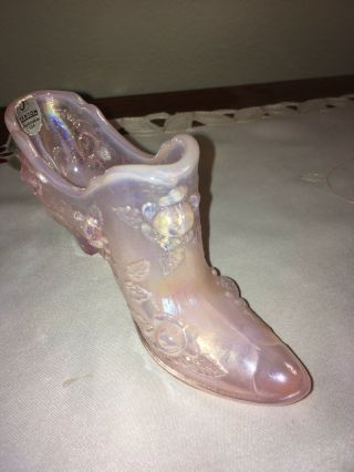 Fenton Pink Iridescent Cabbage Rose Glass Shoe