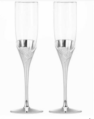 Lenox True Love Silver Plate Champagne Flute Drinking Glasses 6oz Open Box