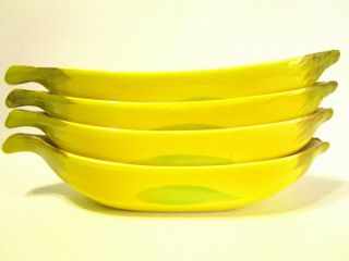 4 Vintage Ceramic Banana Split Boats Ice Cream Dishes Yellow Banana Peels Japan