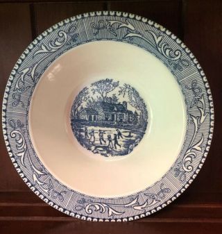 Homer Laughlin Blue Shakespeare Country Round Vegetable Serving Bowl 9 " Vintage