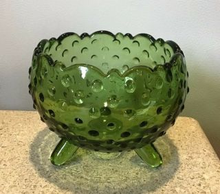 Vintage Green Glass Hobnail 3 Footed Globe Shape Candy Dish Bowl Fenton (?)