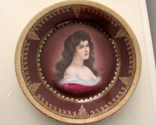 Royal Vienna Hand Painted Portrait Of Amorosa Plate Gold Gild Beehive Mark