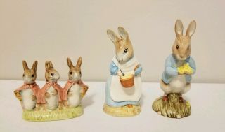 Set Of 3 Royal Albert Beatrix Potter Figurines Peter Rabbit & More Flopsy