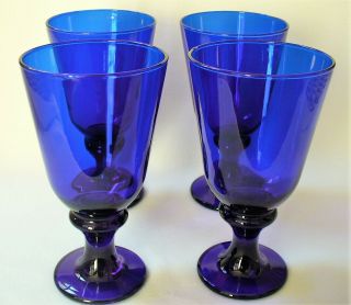 4pc Libbey 12 Oz.  Pedestal Stem Water Goblets Flare Cobalt Blue 7”tall