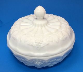 Westmoreland Paneled Grape Milk Glass Chocolate Box With Covered Candy Dish Bowl