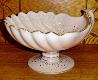 Cambridge Krystoshell Pink Opaque Footed Seashell Raised Bowl Compote - Painted