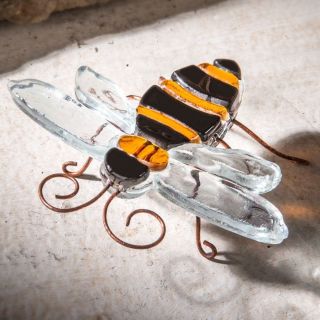J Devlin Decorative Fused Glass Bumble Bee Home & Garden Decor Ornament