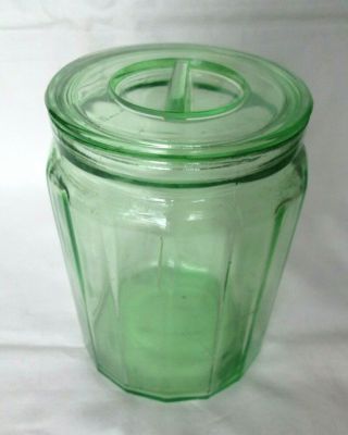 Vintage Hazel Atlas Green Depression Uranium Glass Jar & Lid