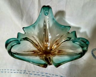 Vintage Art Glass Bowl Turquoise And Amber Italy 6 Inch Diameter 4 Inch Tall