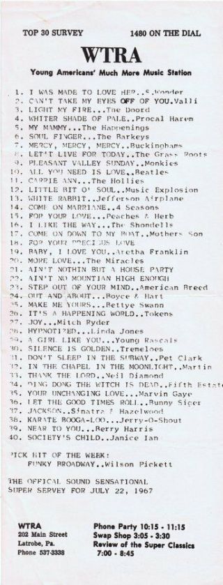 Wtra 1480 Latrobe Vintage July 22 1967 Music Survey Stevie Wonder 1