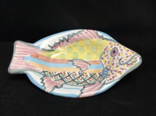 Mackenzie Childs Fish Soap Dish Plate Vintage Retired 7.  5 " Hand Painted 1997