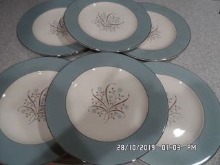 Vintage Blue Meadow Breeze Syracuse China 6pc.  Dinner Plates 10 3/4 " Across