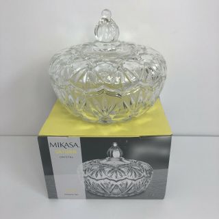 Mikasa Crystal Candy Dish Clear Glass With Lid 6 1/4”
