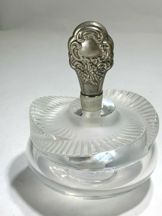 Vintage Lalique Crystal Perfume Bottle With Silver Stopper