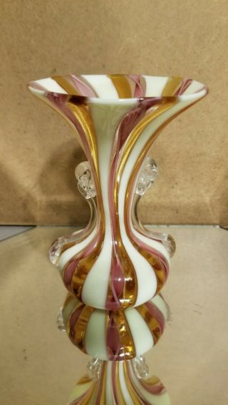 Vtg 4 1/2 " Murano Latticino Art Glass Vase