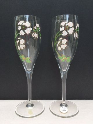 Pair Perrier Jouet Champagne Flutes Glasses Made In France Belle Epoque Anemone