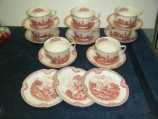 Johnson Bros.  Old Britain Castles Pink Cups & Saucers Made In England