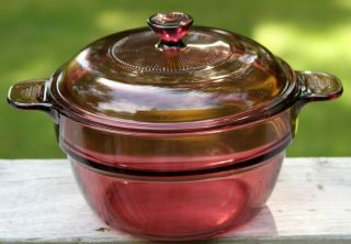 Corning Cranberry Visions Double Boiler Insert & Lid