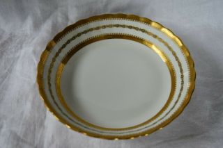 Antique Limoges France Serving Bowl With Heavy Hand Painted Encrusted Gold Rim
