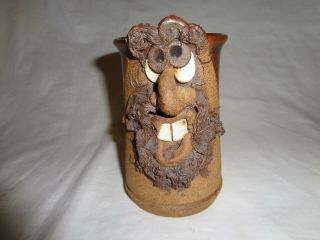 Ugly Face Mug Cup Funny Beard Man Stoneware Pottery Brown Glazed 3d Signed