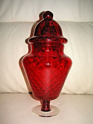 Mid Century Red Apothecary Bon Bon Jar Glass Display Dish