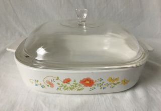 Vintage Corning Ware Wildflower Casserole Dish A - 10 - B 2.  5 Liter Domed Glass Lid