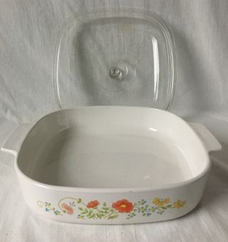 Vintage Corning Ware Wildflower Casserole Dish A - 10 - B 2.  5 Liter Domed Glass Lid 2